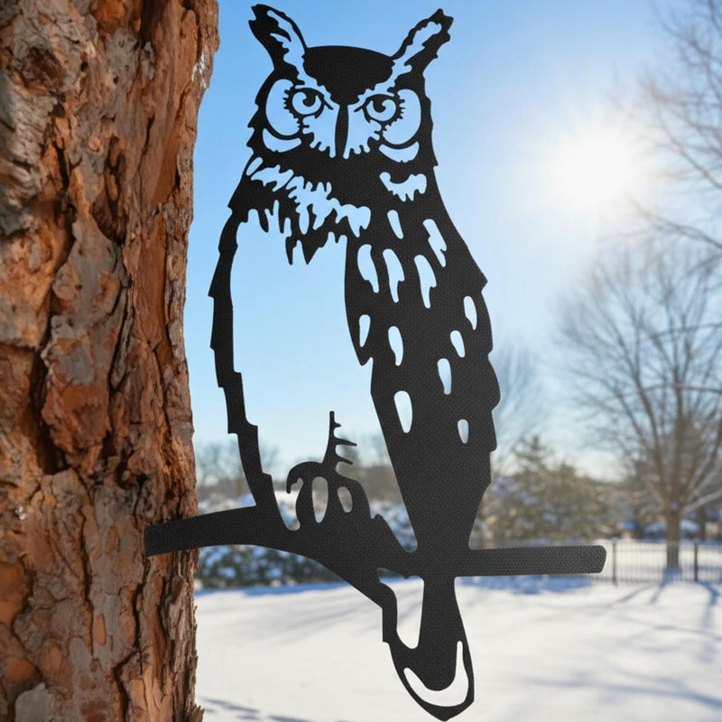 Renovatio Owl Metal Bird Art, Gifts for Dad, Owl Outdoor Decor for Garden, Yard & Patio – Majestic Bird Ornament & Yard Art – Garden Statues, Outdoor Ornaments & Durable Backyard Decor – Black - Image 1